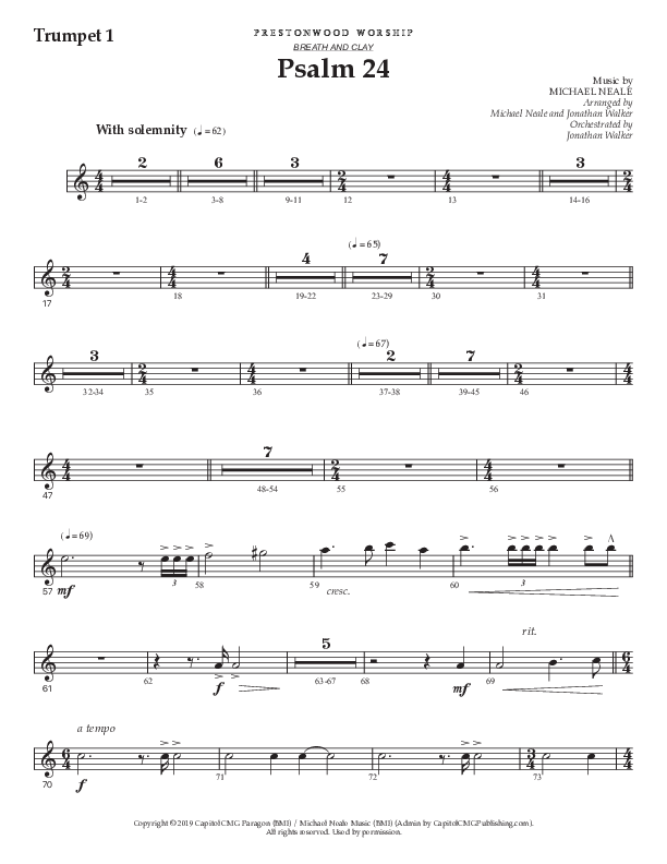 Psalm 24 (Choral Anthem SATB) Trumpet 1 (Prestonwood Worship / Prestonwood Choir / Arr. Jonathan Walker / Orch. Michael Neale)