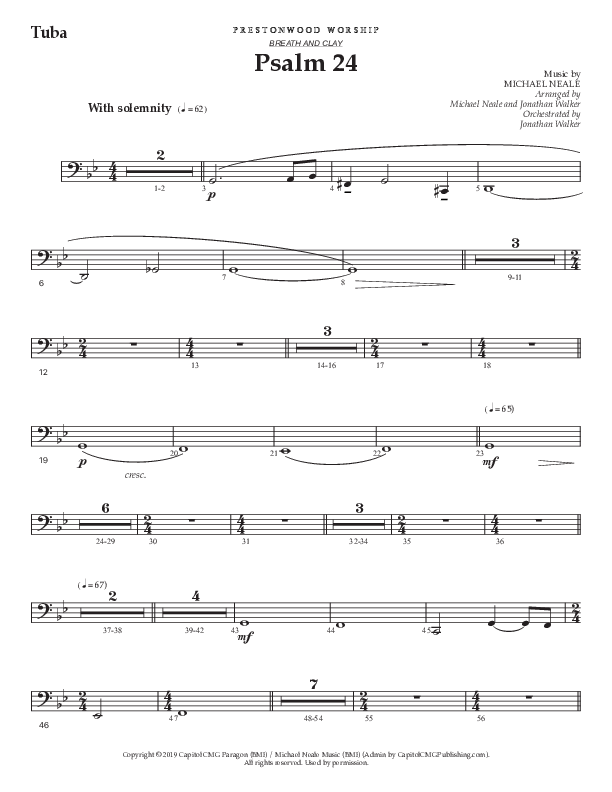 Psalm 24 (Choral Anthem SATB) Tuba (Prestonwood Worship / Prestonwood Choir / Arr. Jonathan Walker / Orch. Michael Neale)