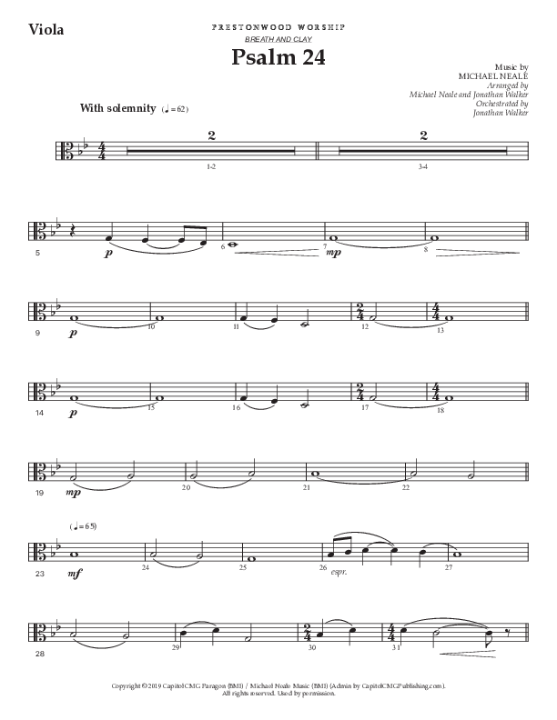 Psalm 24 (Choral Anthem SATB) Viola (Prestonwood Worship / Prestonwood Choir / Arr. Jonathan Walker / Orch. Michael Neale)