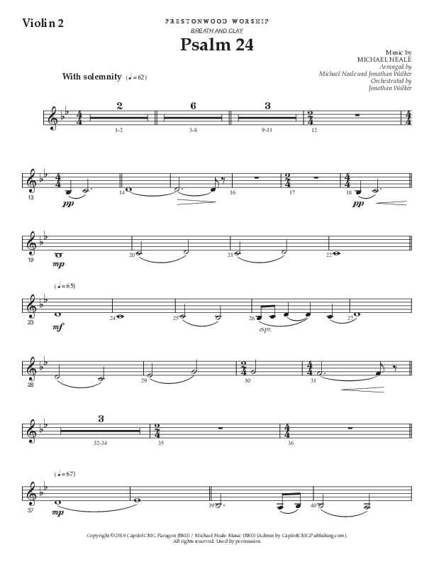 Psalm 24 (Choral Anthem SATB) Violin 2 (Prestonwood Worship / Prestonwood Choir / Arr. Jonathan Walker / Orch. Michael Neale)