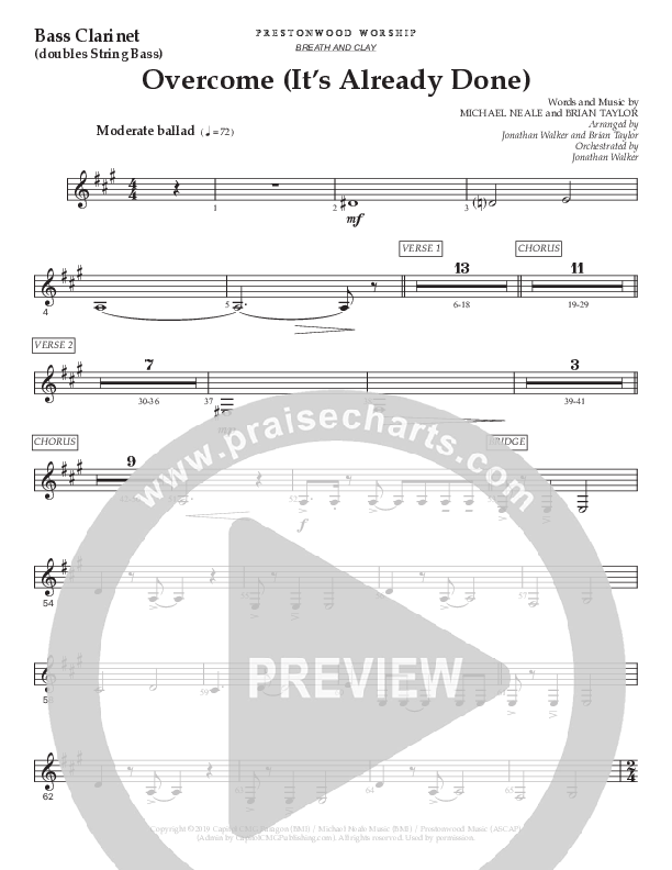 Overcome (It's Already Done) (Choral Anthem SATB) Bass Clarinet (Prestonwood Worship / Prestonwood Choir / Arr. Brian Taylor / Orch. Jonathan Walker)