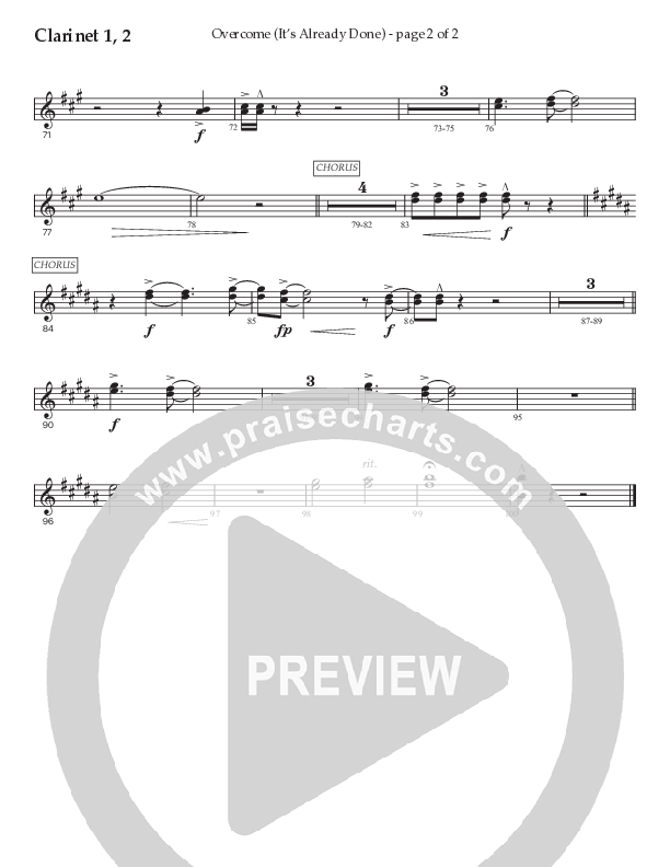 Overcome (It's Already Done) (Choral Anthem SATB) Clarinet 1/2 (Prestonwood Worship / Prestonwood Choir / Arr. Brian Taylor / Orch. Jonathan Walker)