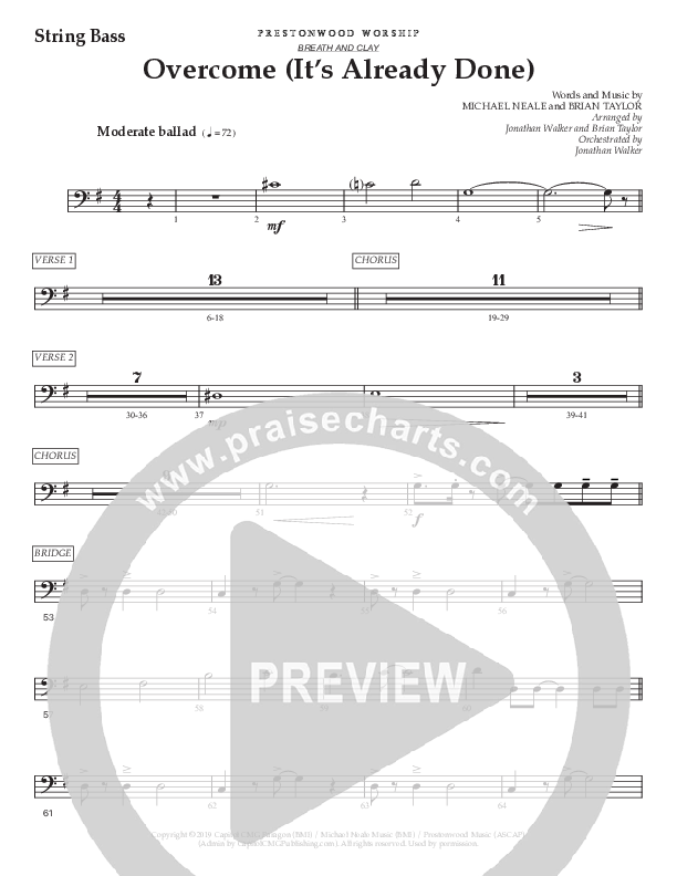 Overcome (It's Already Done) (Choral Anthem SATB) Double Bass (Prestonwood Worship / Prestonwood Choir / Arr. Brian Taylor / Orch. Jonathan Walker)