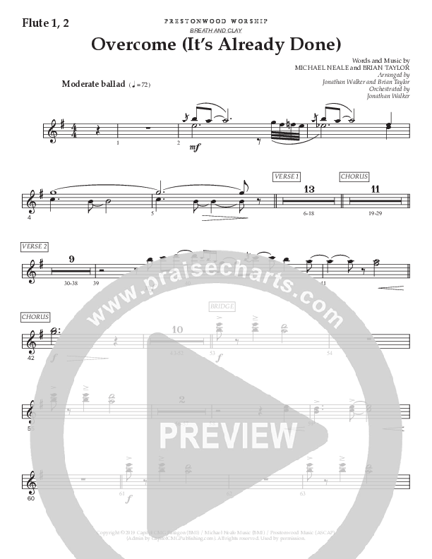 Overcome (It's Already Done) (Choral Anthem SATB) Flute 1/2 (Prestonwood Worship / Prestonwood Choir / Arr. Brian Taylor / Orch. Jonathan Walker)