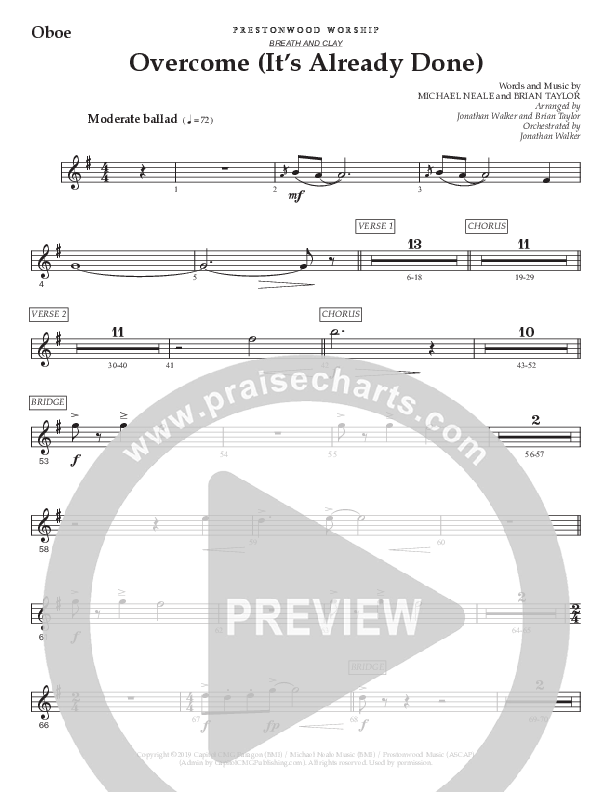 Overcome (It's Already Done) (Choral Anthem SATB) Oboe (Prestonwood Worship / Prestonwood Choir / Arr. Brian Taylor / Orch. Jonathan Walker)