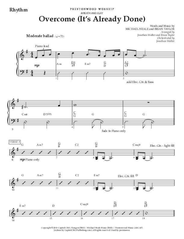 Overcome (It's Already Done) (Choral Anthem SATB) Rhythm Chart (Prestonwood Worship / Prestonwood Choir / Arr. Brian Taylor / Orch. Jonathan Walker)