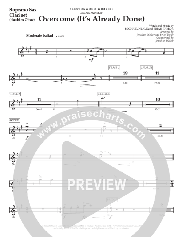 Overcome (It's Already Done) (Choral Anthem SATB) Soprano Sax (Prestonwood Worship / Prestonwood Choir / Arr. Brian Taylor / Orch. Jonathan Walker)