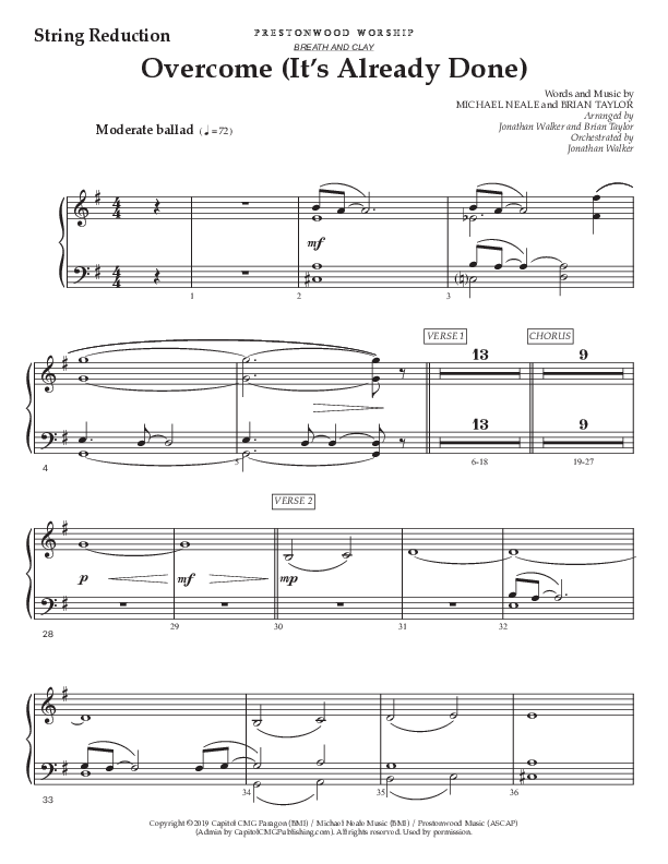 Overcome (It's Already Done) (Choral Anthem SATB) String Reduction (Prestonwood Worship / Prestonwood Choir / Arr. Brian Taylor / Orch. Jonathan Walker)