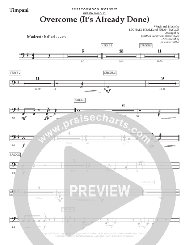Overcome (It's Already Done) (Choral Anthem SATB) Timpani (Prestonwood Worship / Prestonwood Choir / Arr. Brian Taylor / Orch. Jonathan Walker)