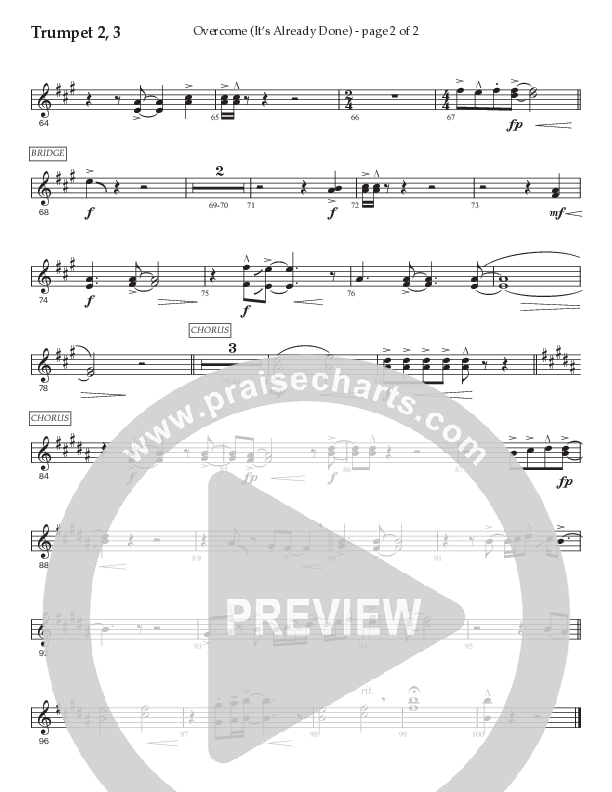 Overcome (It's Already Done) (Choral Anthem SATB) Trumpet 2/3 (Prestonwood Worship / Prestonwood Choir / Arr. Brian Taylor / Orch. Jonathan Walker)