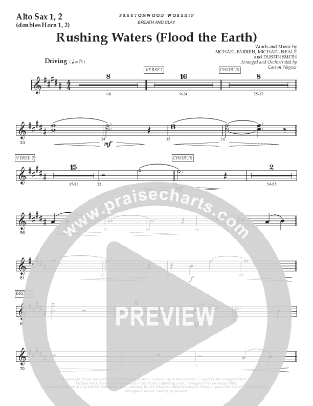 Rushing Waters (Flood The Earth) (Choral Anthem SATB) Alto Sax 1/2 (Prestonwood Worship / Prestonwood Choir / Arr. Carson Wagner)