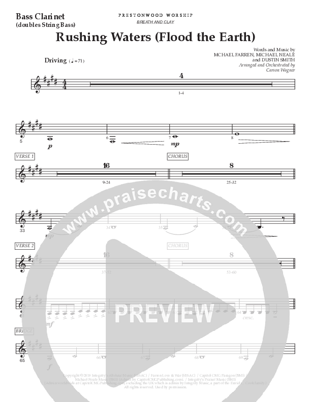 Rushing Waters (Flood The Earth) (Choral Anthem SATB) Bass Clarinet (Prestonwood Worship / Prestonwood Choir / Arr. Carson Wagner)