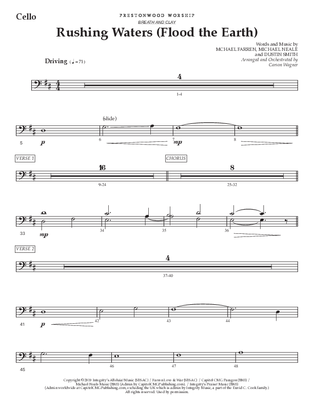 Rushing Waters (Flood The Earth) (Choral Anthem SATB) Cello (Prestonwood Worship / Prestonwood Choir / Arr. Carson Wagner)