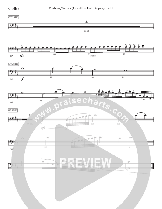Rushing Waters (Flood The Earth) (Choral Anthem SATB) Cello (Prestonwood Worship / Prestonwood Choir / Arr. Carson Wagner)