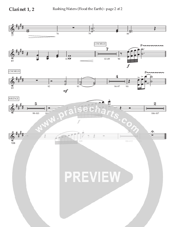Rushing Waters (Flood The Earth) (Choral Anthem SATB) Clarinet 1/2 (Prestonwood Worship / Prestonwood Choir / Arr. Carson Wagner)