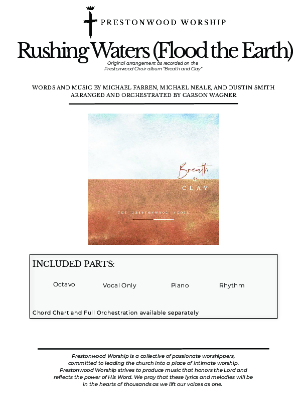 Rushing Waters (Flood The Earth) (Choral Anthem SATB) Cover Sheet (Prestonwood Worship / Prestonwood Choir / Arr. Carson Wagner)