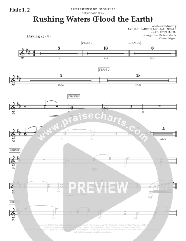 Rushing Waters (Flood The Earth) (Choral Anthem SATB) Flute 1/2 (Prestonwood Worship / Prestonwood Choir / Arr. Carson Wagner)
