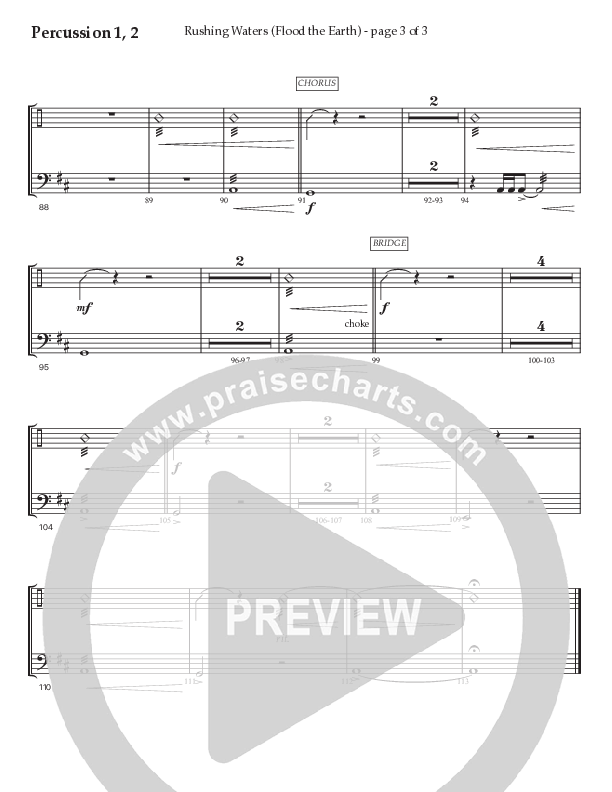 Rushing Waters (Flood The Earth) (Choral Anthem SATB) Percussion 1/2 (Prestonwood Worship / Prestonwood Choir / Arr. Carson Wagner)