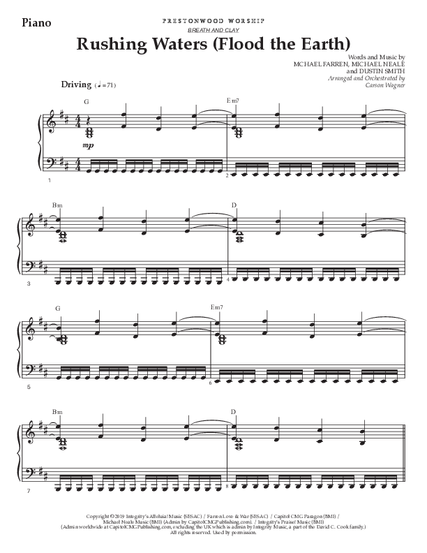 Rushing Waters (Flood The Earth) (Choral Anthem SATB) Piano Sheet (Prestonwood Worship / Prestonwood Choir / Arr. Carson Wagner)