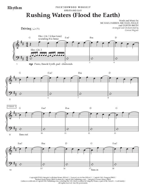 Rushing Waters (Flood The Earth) (Choral Anthem SATB) Rhythm Chart (Prestonwood Worship / Prestonwood Choir / Arr. Carson Wagner)