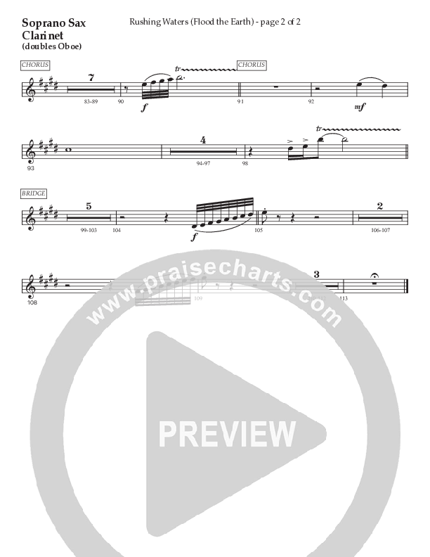Rushing Waters (Flood The Earth) (Choral Anthem SATB) Soprano Sax (Prestonwood Worship / Prestonwood Choir / Arr. Carson Wagner)