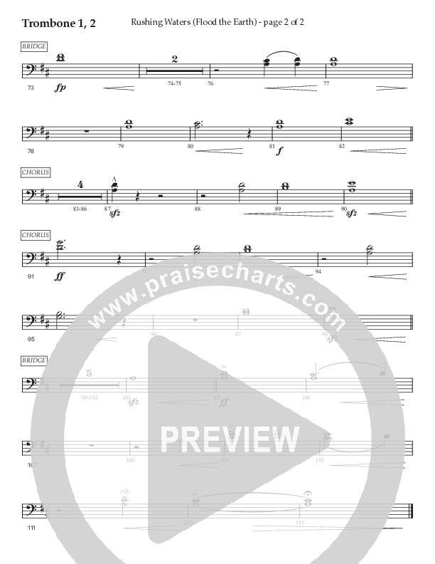 Rushing Waters (Flood The Earth) (Choral Anthem SATB) Trombone 1/2 (Prestonwood Worship / Prestonwood Choir / Arr. Carson Wagner)
