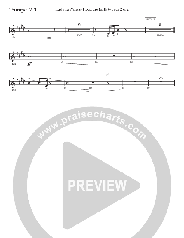 Rushing Waters (Flood The Earth) (Choral Anthem SATB) Trumpet 2/3 (Prestonwood Worship / Prestonwood Choir / Arr. Carson Wagner)