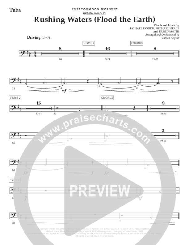 Rushing Waters (Flood The Earth) (Choral Anthem SATB) Tuba (Prestonwood Worship / Prestonwood Choir / Arr. Carson Wagner)