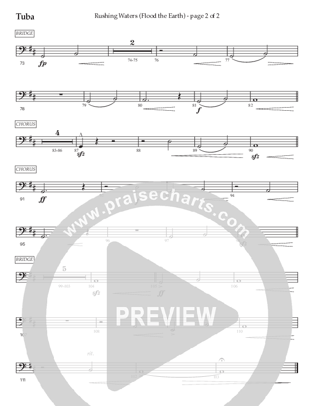 Rushing Waters (Flood The Earth) (Choral Anthem SATB) Tuba (Prestonwood Worship / Prestonwood Choir / Arr. Carson Wagner)