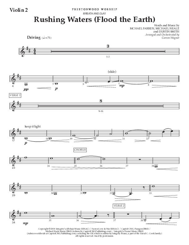 Rushing Waters (Flood The Earth) (Choral Anthem SATB) Violin 2 (Prestonwood Worship / Prestonwood Choir / Arr. Carson Wagner)