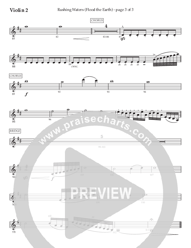 Rushing Waters (Flood The Earth) (Choral Anthem SATB) Violin 2 (Prestonwood Worship / Prestonwood Choir / Arr. Carson Wagner)