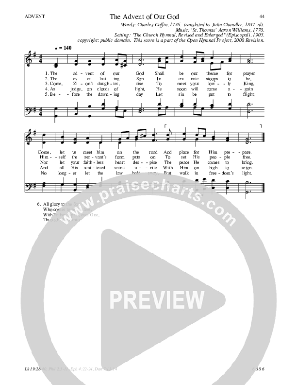 The Advent Of Our God Hymn Sheet (SATB) (Traditional Hymn)