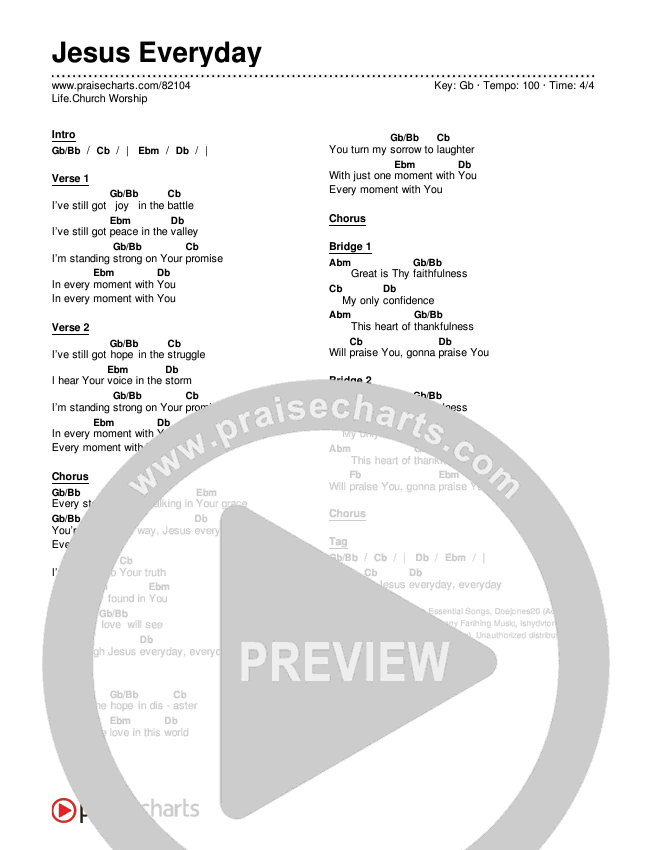Jesus Everyday Chords PDF (Life.Church Worship) PraiseCharts