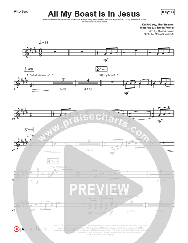 All My Boast Is In Jesus (Choral Anthem SATB) Alto Sax (Matt Papa / Matt Boswell / Arr. Mason Brown / Keith & Kristyn Getty)