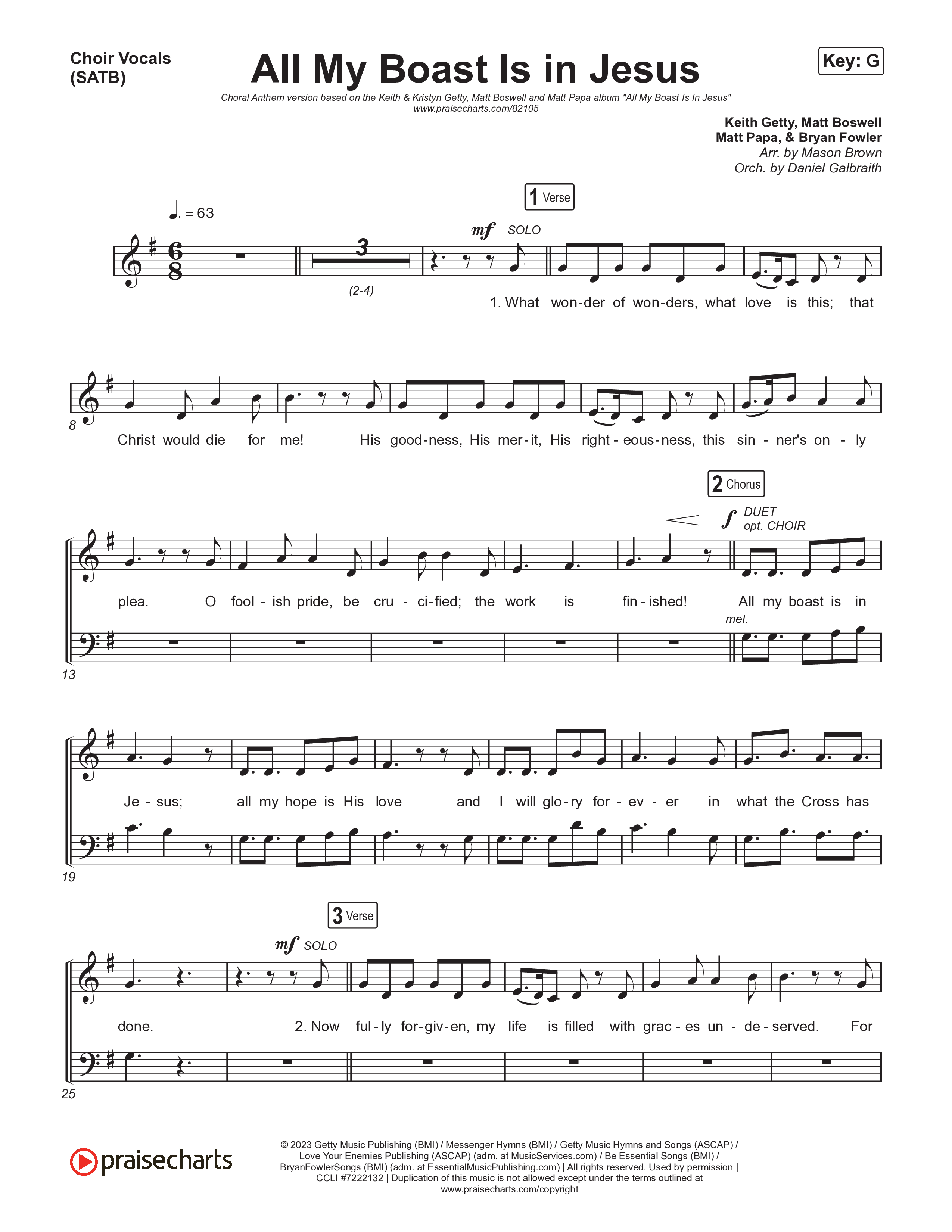 All My Boast Is In Jesus (Choral Anthem SATB) Choir Sheet (SATB) (Matt Papa / Matt Boswell / Arr. Mason Brown / Keith & Kristyn Getty)