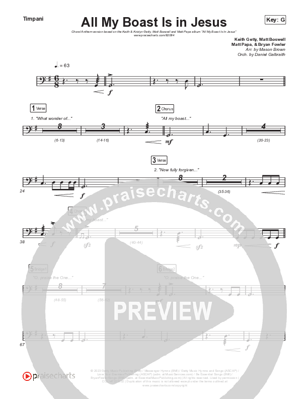 All My Boast Is In Jesus (Choral Anthem SATB) Timpani (Matt Papa / Matt Boswell / Arr. Mason Brown / Keith & Kristyn Getty)