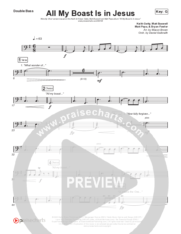 All My Boast Is In Jesus (Worship Choir/SAB) Double Bass (Matt Papa / Matt Boswell / Arr. Mason Brown / Keith & Kristyn Getty)