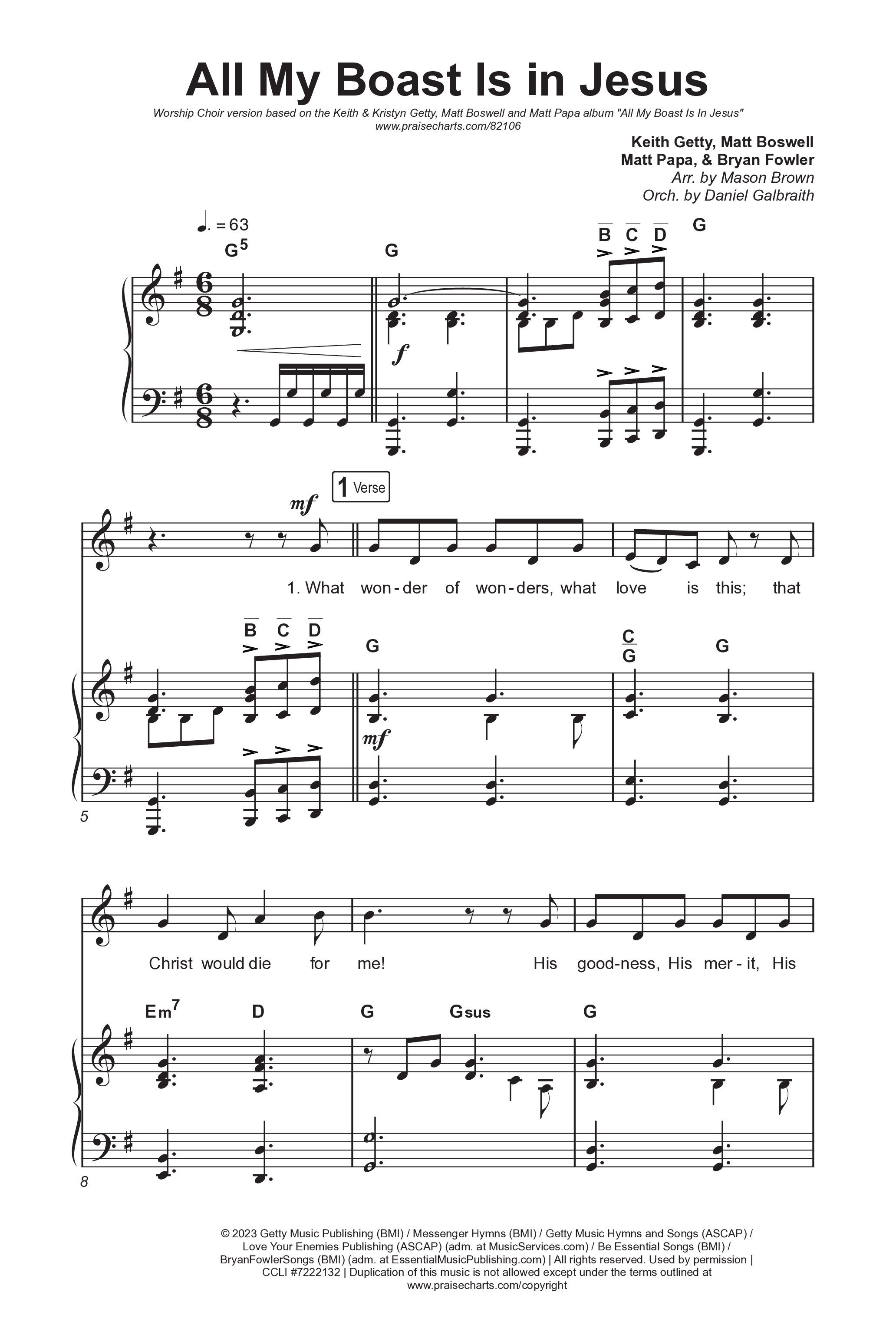 All My Boast Is In Jesus (Worship Choir/SAB) Octavo (SAB & Pno) (Matt Papa / Matt Boswell / Arr. Mason Brown / Keith & Kristyn Getty)