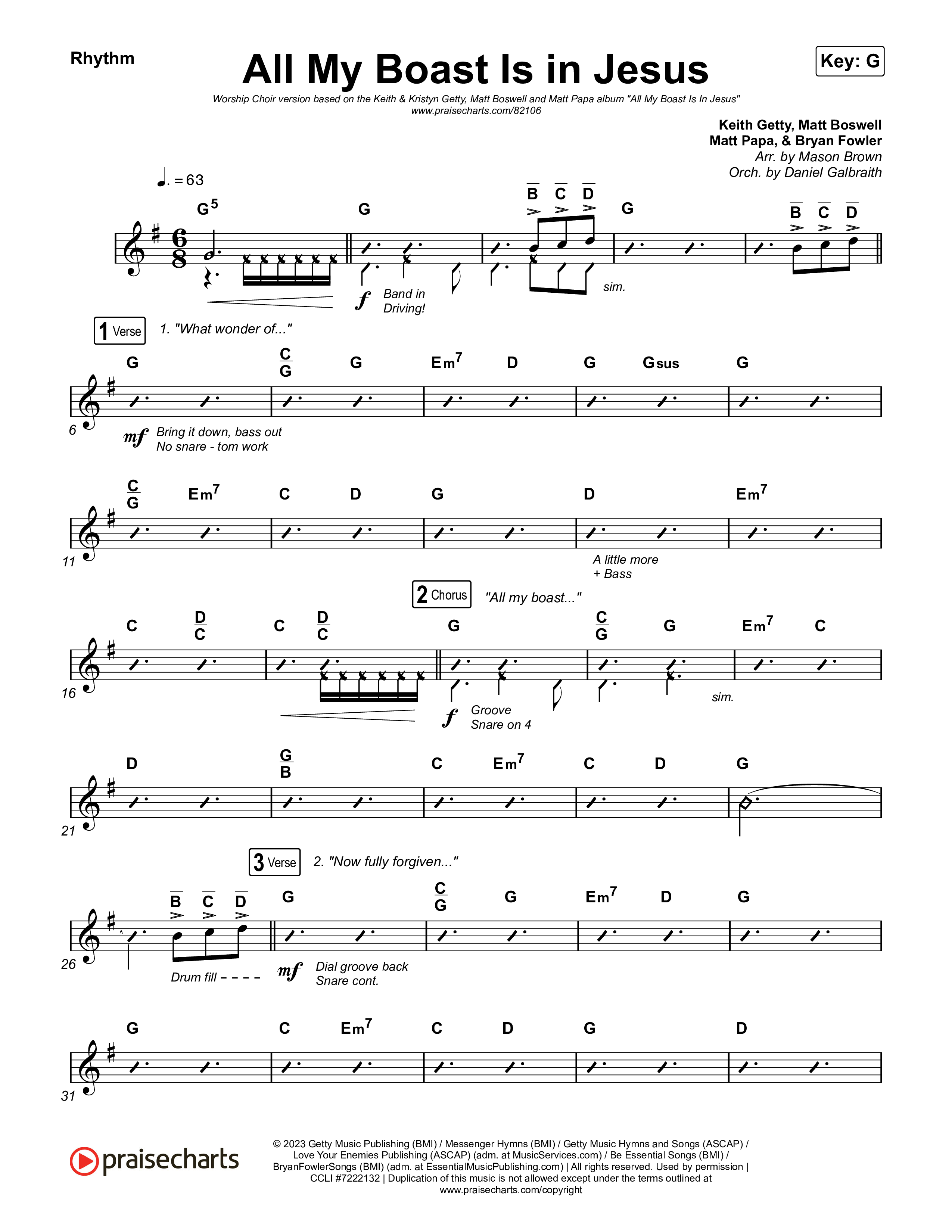 All My Boast Is In Jesus (Worship Choir/SAB) Rhythm Chart (Matt Papa / Matt Boswell / Arr. Mason Brown / Keith & Kristyn Getty)