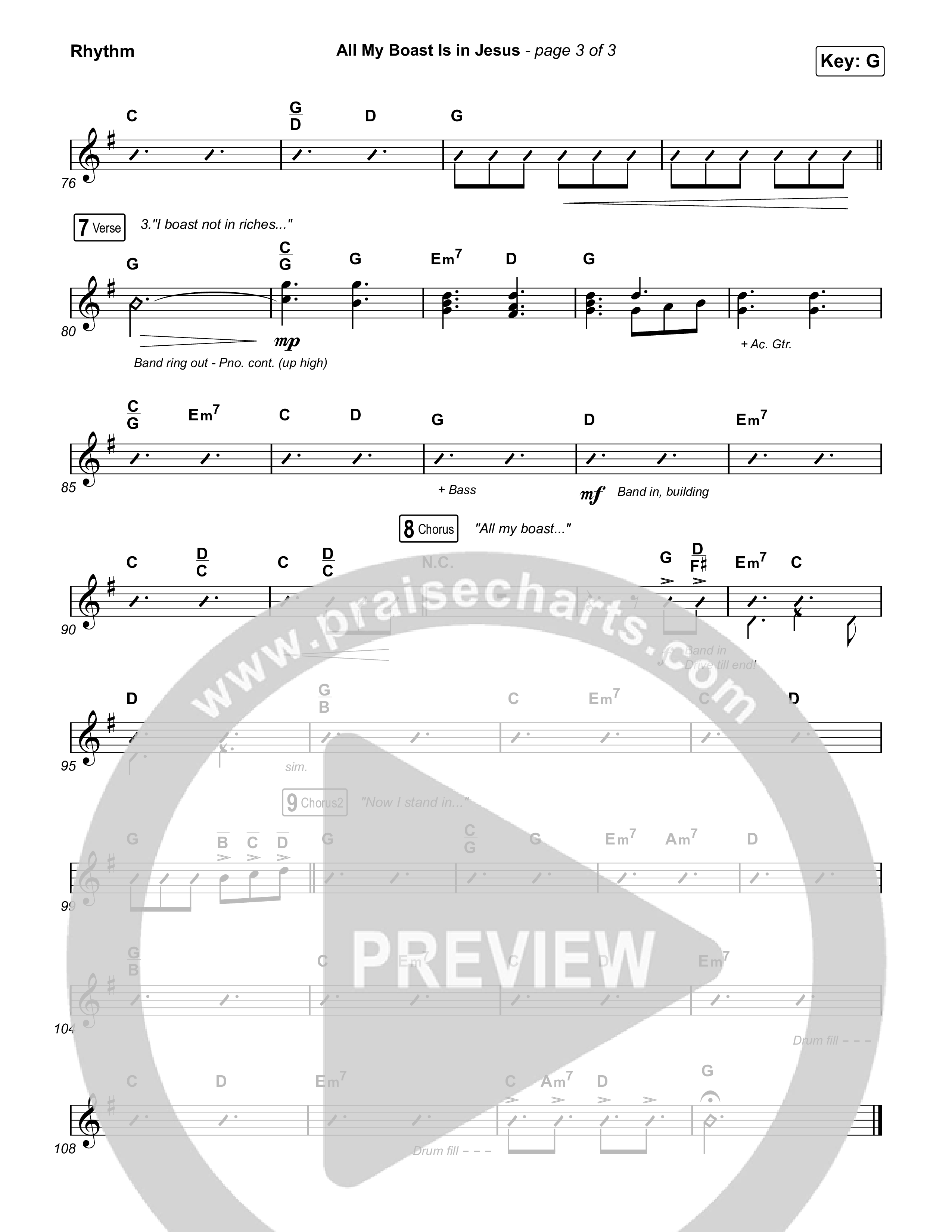 All My Boast Is In Jesus (Worship Choir/SAB) Rhythm Chart (Matt Papa / Matt Boswell / Arr. Mason Brown / Keith & Kristyn Getty)