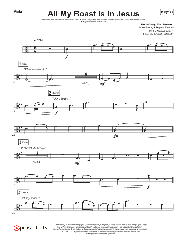 All My Boast Is In Jesus (Worship Choir/SAB) Viola (Matt Papa / Matt Boswell / Arr. Mason Brown / Keith & Kristyn Getty)