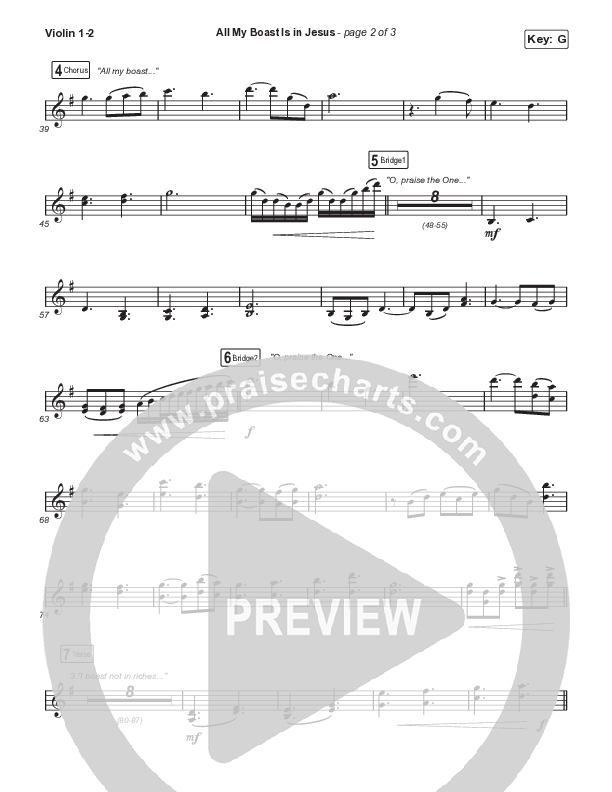 All My Boast Is In Jesus (Worship Choir/SAB) Violin 1/2 (Matt Papa / Matt Boswell / Arr. Mason Brown / Keith & Kristyn Getty)
