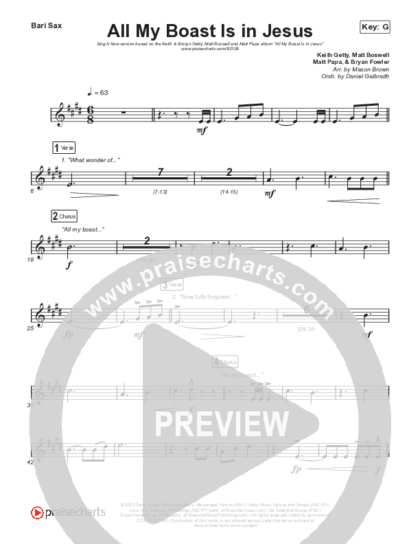 All My Boast Is In Jesus (Sing It Now) Bari Sax (Matt Papa / Matt Boswell / Arr. Mason Brown / Keith & Kristyn Getty)