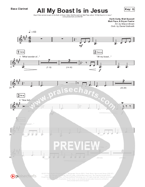 All My Boast Is In Jesus (Sing It Now) Bass Clarinet (Matt Papa / Matt Boswell / Arr. Mason Brown / Keith & Kristyn Getty)