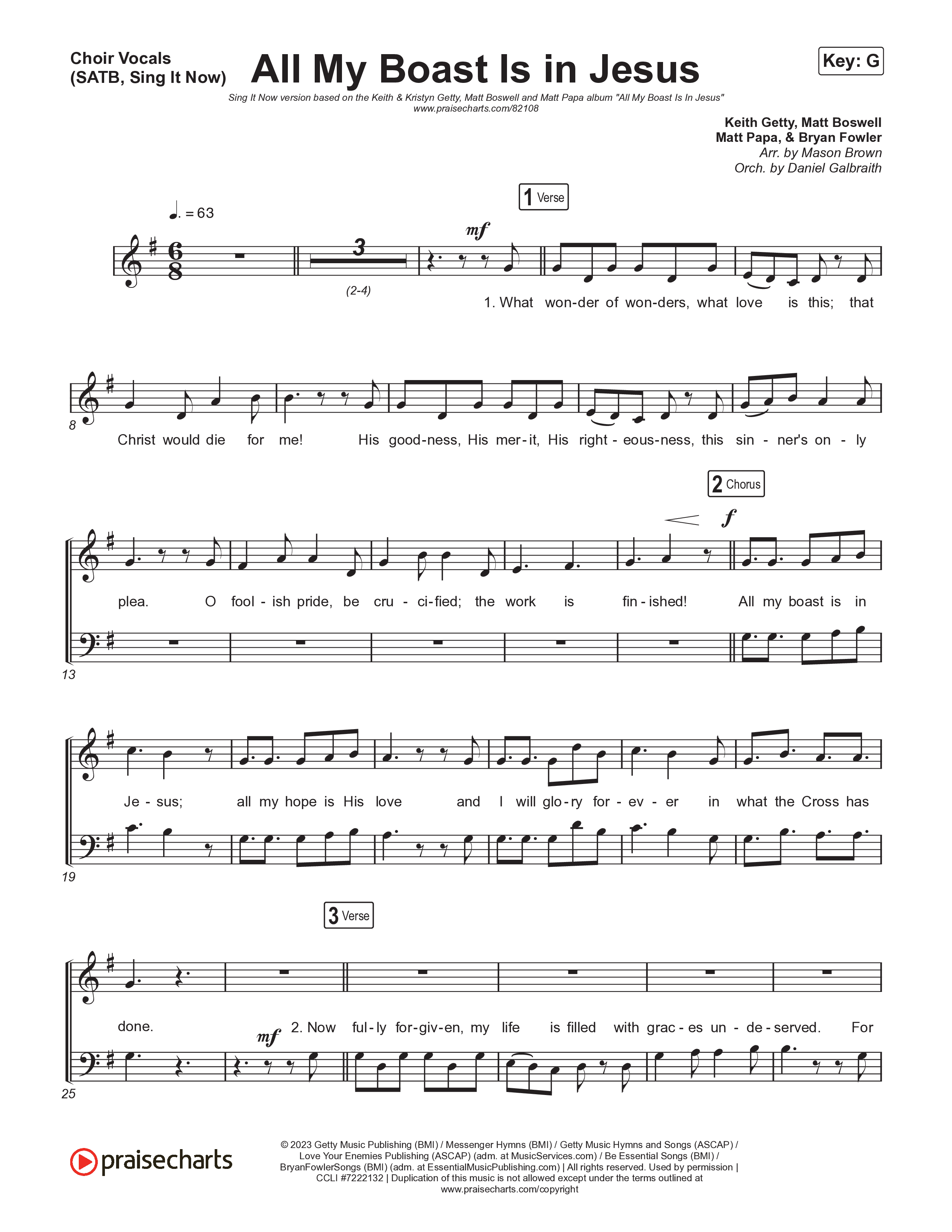 All My Boast Is In Jesus (Sing It Now) Choir Sheet (SATB) (Matt Papa / Matt Boswell / Arr. Mason Brown / Keith & Kristyn Getty)