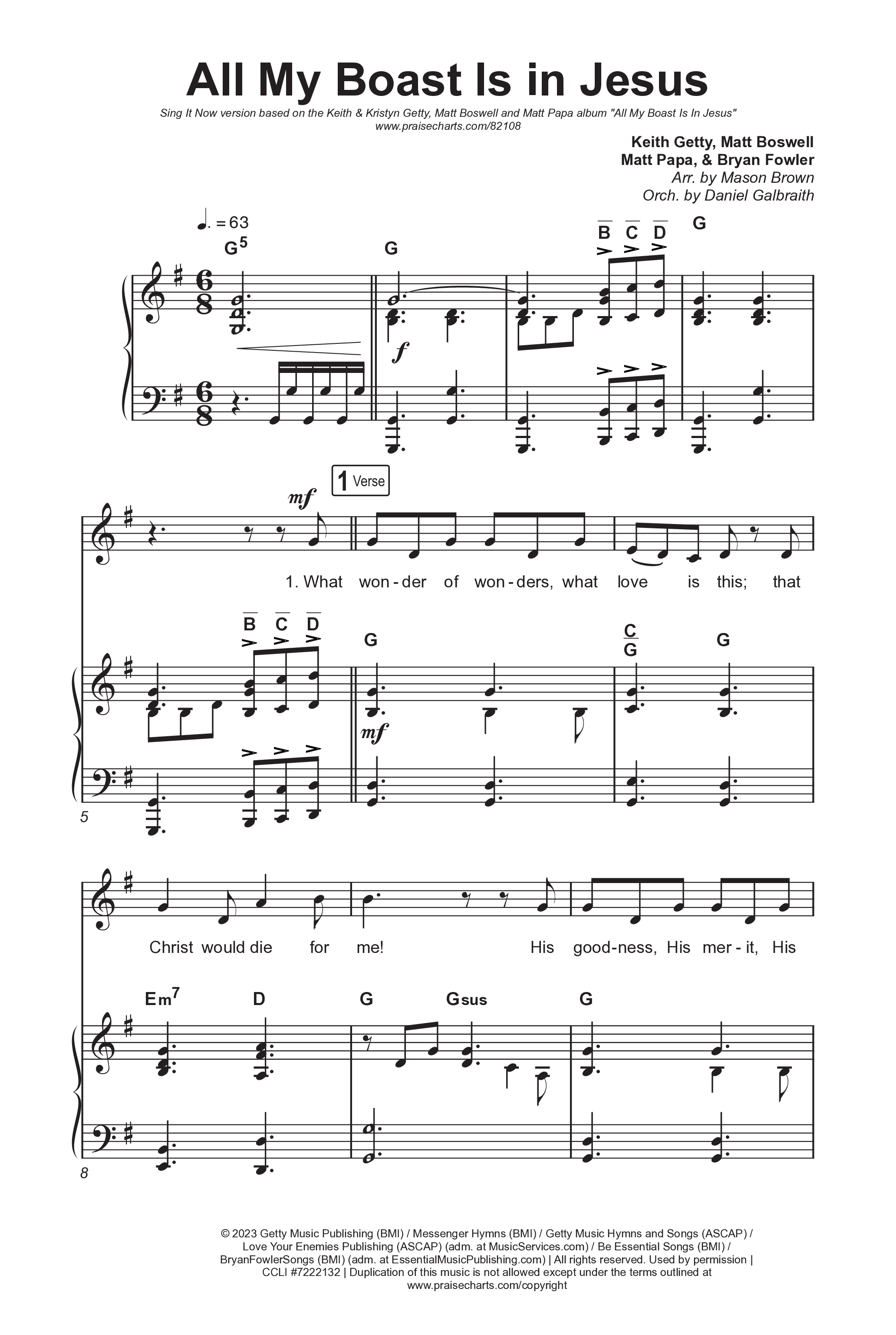 All My Boast Is In Jesus (Sing It Now) Octavo (SATB & Pno) (Matt Papa / Matt Boswell / Arr. Mason Brown / Keith & Kristyn Getty)
