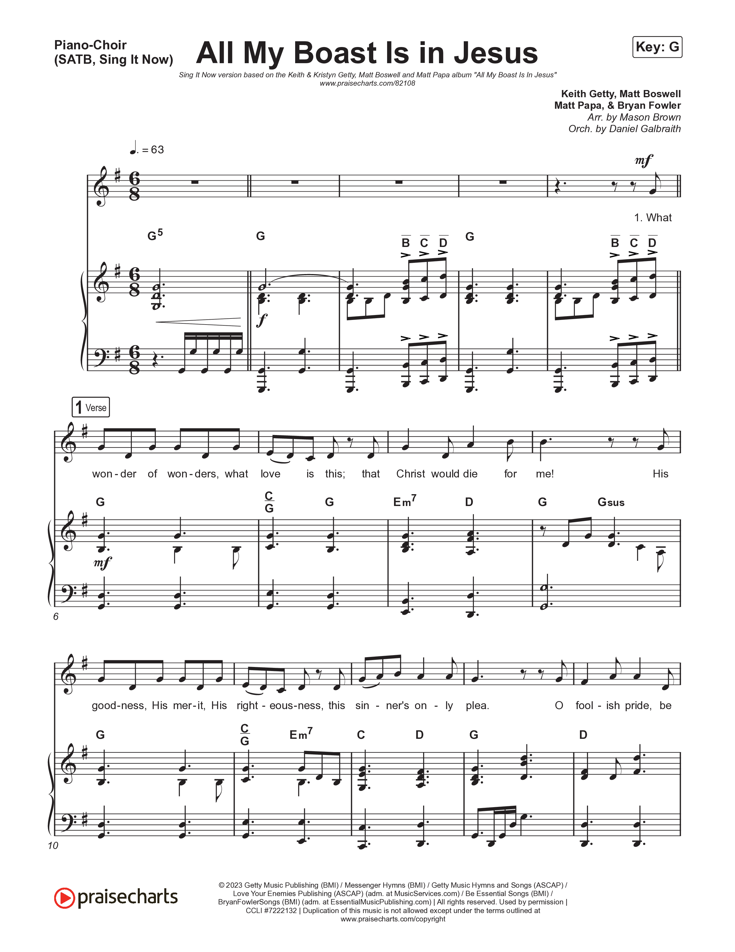 All My Boast Is In Jesus (Sing It Now) Piano/Choir (SATB) (Matt Papa / Matt Boswell / Arr. Mason Brown / Keith & Kristyn Getty)