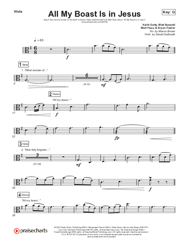 All My Boast Is In Jesus (Sing It Now) Viola (Matt Papa / Matt Boswell / Arr. Mason Brown / Keith & Kristyn Getty)