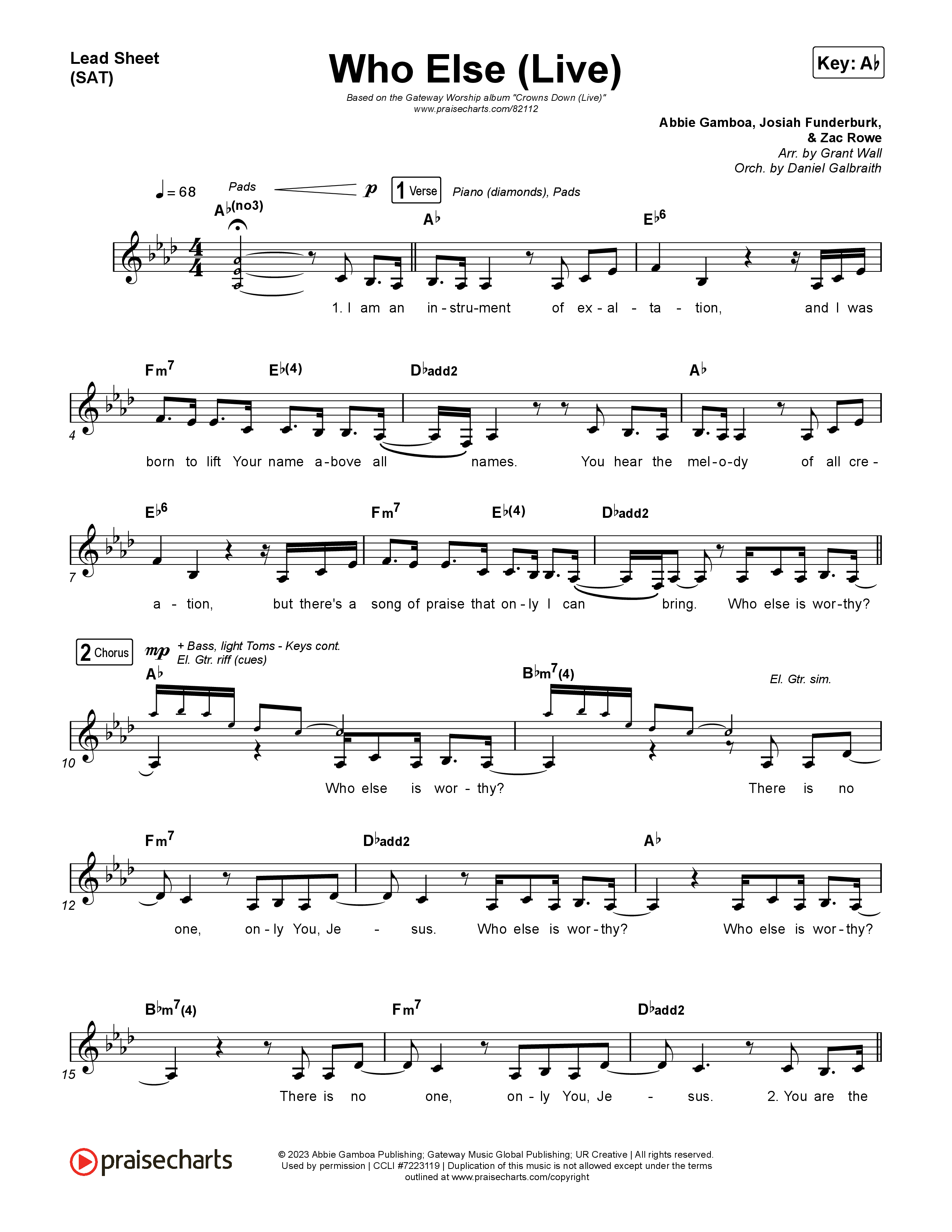 Who Else (Live) Lead Sheet (SAT) (Gateway Worship / Claire Smith)