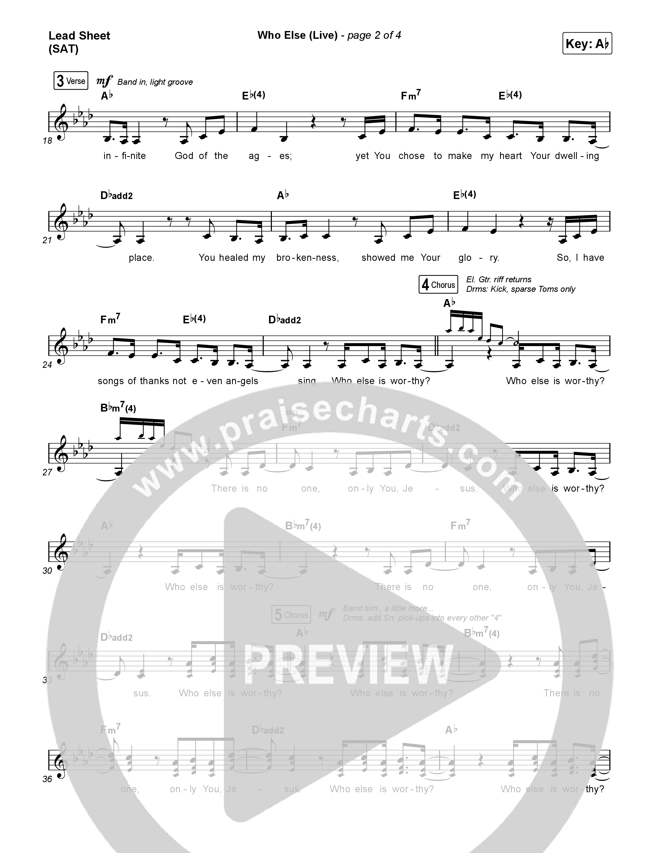 Who Else (Live) Lead Sheet (SAT) (Gateway Worship / Claire Smith)